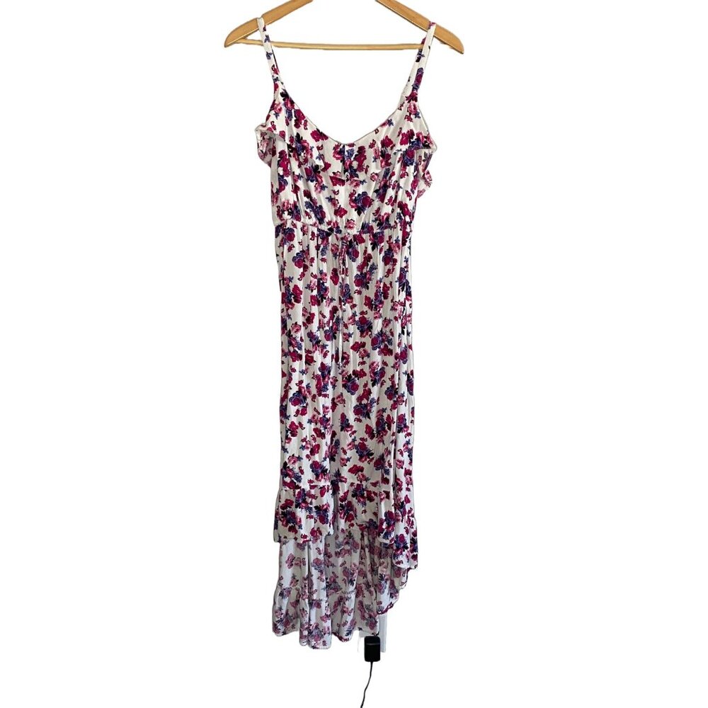 torrid White Floral High-Low Maxi Dress with Pink & Purple Print - Picture 2 of 9